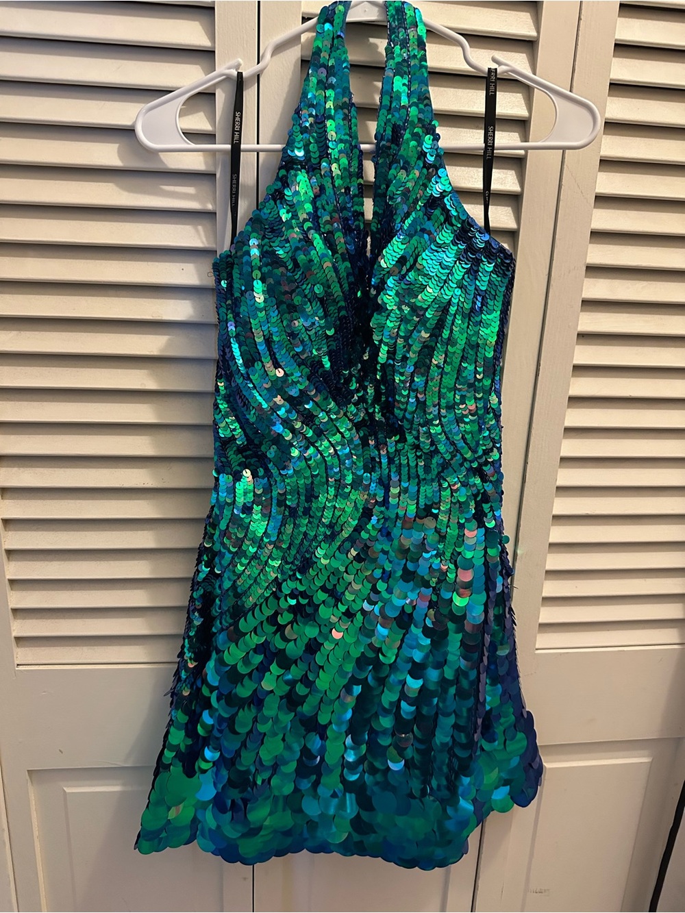 Sherri Hill Green and Blue Sequin Mini Dress